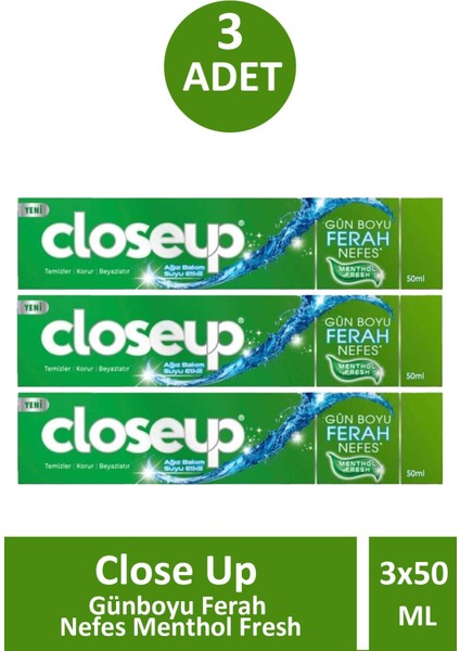Günboyu Ferah Nefes Menthol Fresh 50 ml 3 Adet