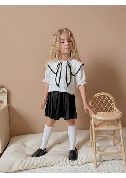 Kız Çocuk Pileli Etekli Takım I Fırfırlı Yaka Vintage Stil I Kız Çocuk Fiyonklu Yaka Detaylı fiyatları