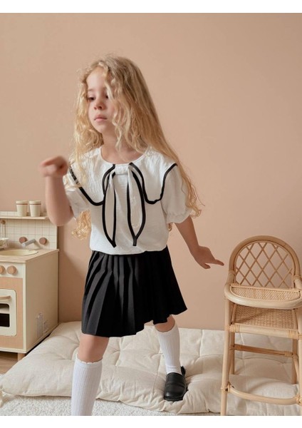 Kız Çocuk Pileli Etekli Takım I Fırfırlı Yaka Vintage Stil I Kız Çocuk Fiyonklu Yaka Detaylı modelleri