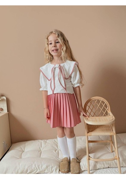 Kız Çocuk Pileli Etekli Takım I Fırfırlı Yaka Vintage Stil I Kız Çocuk Fiyonklu Yaka Detaylı modelleri