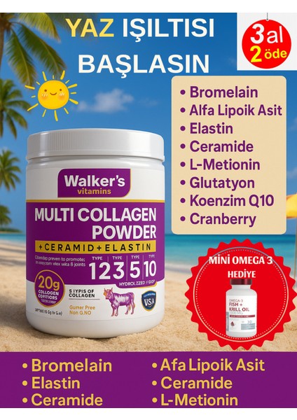 Walker`s %100 Saf ve Doğal Ceramide, Elastin, Cranberry, Içeren Çift Hidrolize Kolajen - Collagen