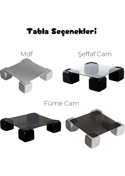 Modern Orta Sehpa & Top Sehpa Cam Sehpa & Küre Orta Sehpa - 4 Zar (Siyah) - Kare - Fume Cam modelleri