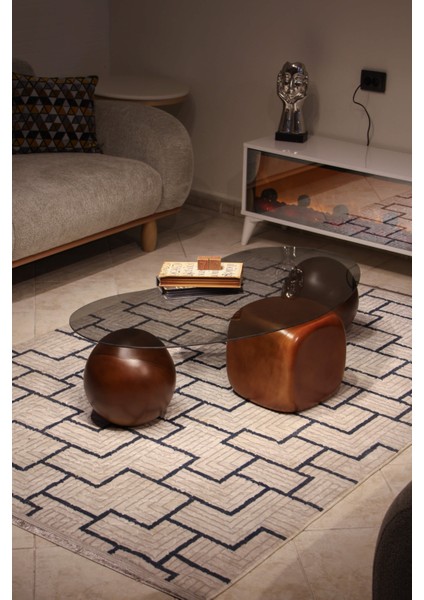 Modern Orta Sehpa & Top Sehpa Cam Sehpa & Küre Orta Sehpa - 2 Ceviz Top & 1 Ceviz Zar - Fasulye - Füme Cam fiyatları