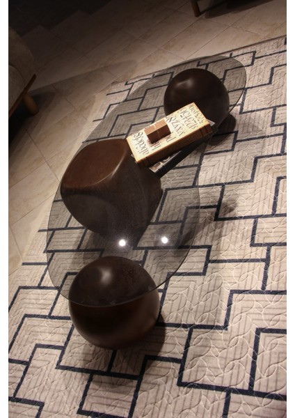 Modern Orta Sehpa & Top Sehpa Cam Sehpa & Küre Orta Sehpa - 2 Ceviz Top & 1 Ceviz Zar - Fasulye - Füme Cam fırsatları