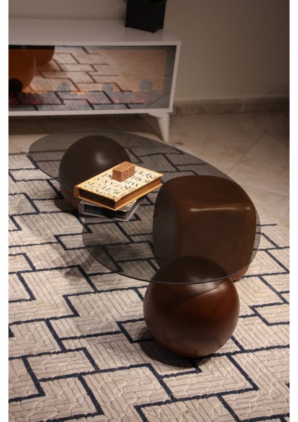 Modern Orta Sehpa & Top Sehpa Cam Sehpa & Küre Orta Sehpa - 2 Ceviz Top & 1 Ceviz Zar - Fasulye - Füme Cam indirimleri