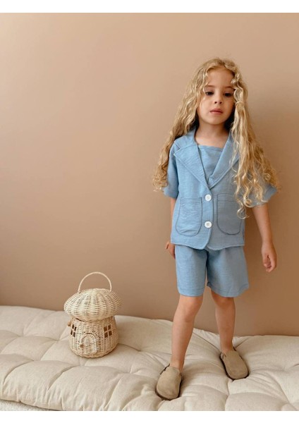 Keten Rahat Takım I Yazlık Şortlu Çeket Kız Çocuk Kombini I Kız Çocuk Yazlık Takım 2'li modelleri