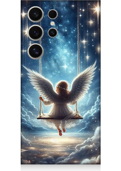 Samsung Galaxy S24 Ultra Uyumlu Yıldızlarla Salıncakta Melek Desenli Silikon Kılıf