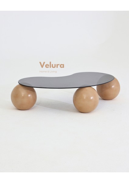 Modern Orta Sehpa & Top Sehpa Cam Sehpa & Küre Orta Sehpa - Açık Ceviz Top - Fasulye - Füme Cam fırsatları