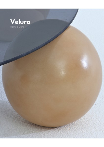 Modern Orta Sehpa & Top Sehpa Cam Sehpa & Küre Orta Sehpa - Açık Ceviz Top - Fasulye - Füme Cam