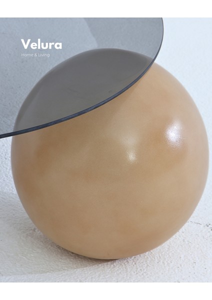 Modern Orta Sehpa & Top Sehpa Cam Sehpa & Küre Orta Sehpa - Açık Ceviz Top - Yuvarlak - Füme Cam