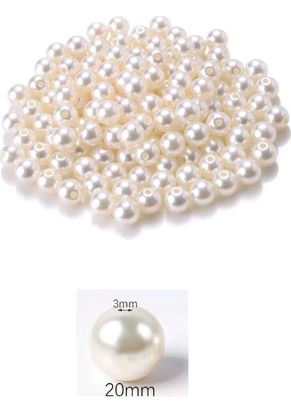 50 Gram 20MM Krem Renk Plastik Inci Boncuk Çanta ve Takı Yapım Boncuğu (~10 Adet)