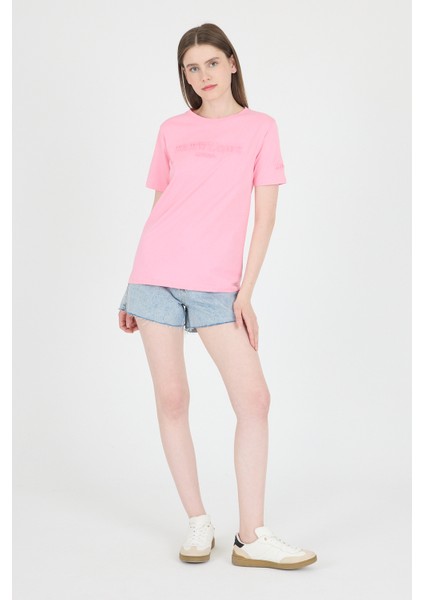 Şeker Pembe Kabartma Yazılı Relaxed Fit Tişört 25209 modelleri