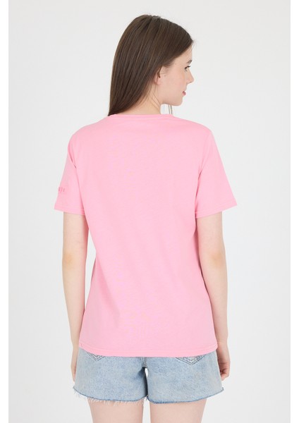 Şeker Pembe Kabartma Yazılı Relaxed Fit Tişört 25209 indirimleri