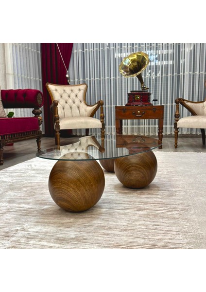 Modern Orta Sehpa & Top Sehpa Cam Sehpa & Küre Orta Sehpa - Amerikan Ceviz Top - Fasulye - Şeffaf Cam fiyatları