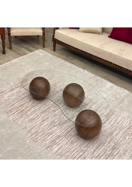 Modern Orta Sehpa & Top Sehpa Cam Sehpa & Küre Orta Sehpa - Amerikan Ceviz Top - Fasulye - Şeffaf Cam modelleri