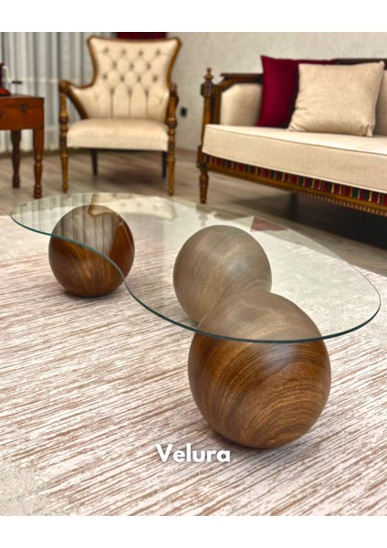 Modern Orta Sehpa & Top Sehpa Cam Sehpa & Küre Orta Sehpa - Amerikan Ceviz Top - Fasulye - Şeffaf Cam fırsatları