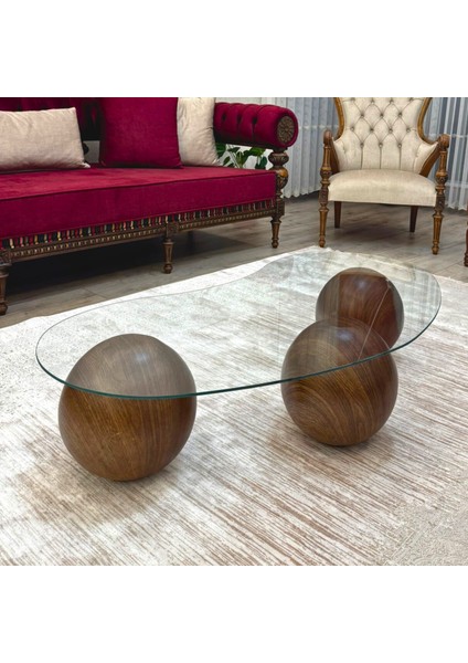 Modern Orta Sehpa & Top Sehpa Cam Sehpa & Küre Orta Sehpa - Amerikan Ceviz Top - Fasulye - Şeffaf Cam indirimleri