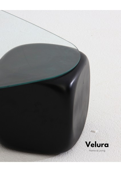 Modern Orta Sehpa & Top Sehpa Cam Sehpa & Küre Orta Sehpa - Siyah Zar - Üçgen - Şeffaf Cam