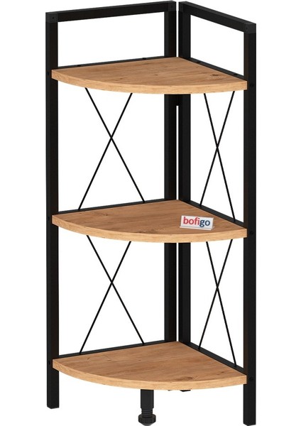 3 Raflı Metal Köşe Kitaplık Rafı Dekoratif Aksesuar Rafı Çam