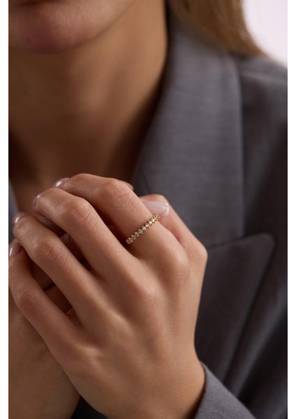 14 Ayar Taşlı Yarımtur Altın Yüzük