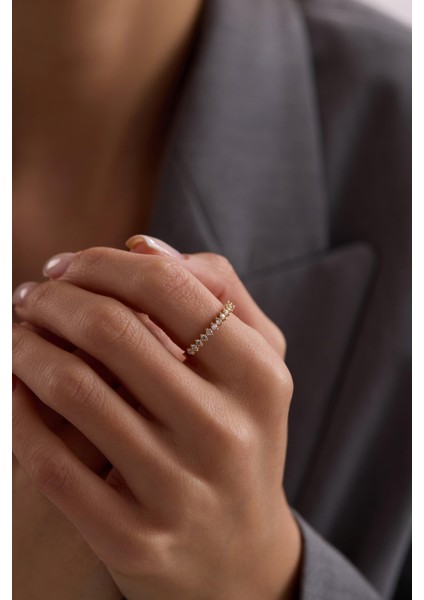 14 Ayar Taşlı Yarımtur Altın Yüzük fiyatları