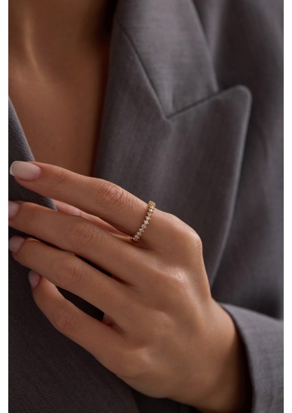 14 Ayar Taşlı Yarımtur Altın Yüzük modelleri