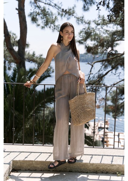 Cadhas Boyundan Bağlamalı Vizon Crop Pantolon Takım fiyatları