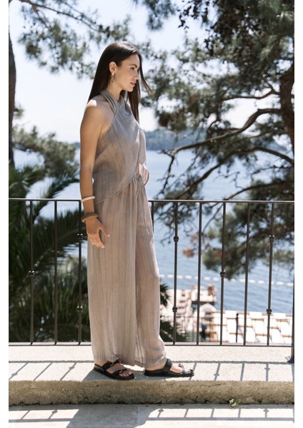 Cadhas Boyundan Bağlamalı Vizon Crop Pantolon Takım fırsatları