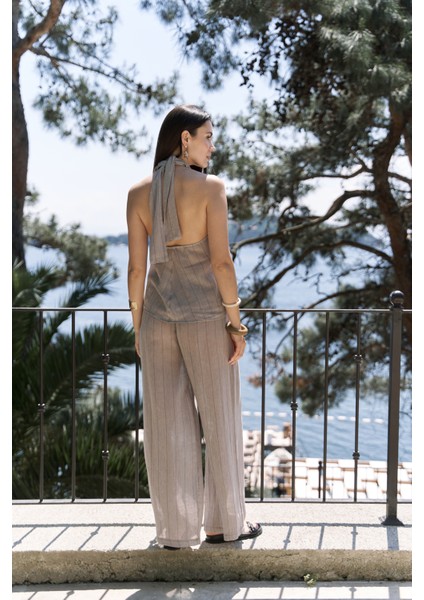 Cadhas Boyundan Bağlamalı Vizon Crop Pantolon Takım indirimleri