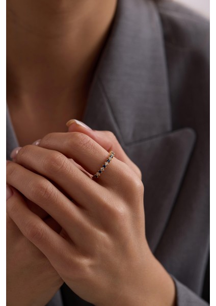 14 Ayar Taşlı Yarımtur Altın Yüzük