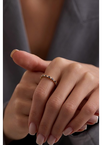 14 Ayar Taşlı Yarımtur Altın Yüzük modelleri