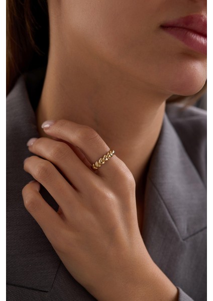 14 Ayar Kalpli Sıralı Yarımtur Altın Yüzük modelleri