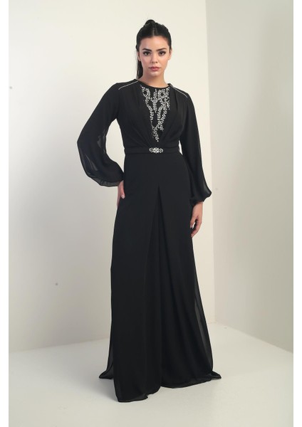 Kadın Ön Arka Taş Detaylı Astarlı Bol Paça Şifon Tulum fiyatları