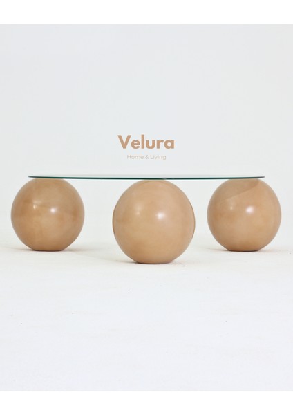 Modern Orta Sehpa & Top Sehpa Cam Sehpa & Küre Orta Sehpa - Açık Ceviz Top - Yuvarlak - Şeffaf Cam fiyatları