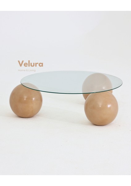 Modern Orta Sehpa & Top Sehpa Cam Sehpa & Küre Orta Sehpa - Açık Ceviz Top - Yuvarlak - Şeffaf Cam indirimleri