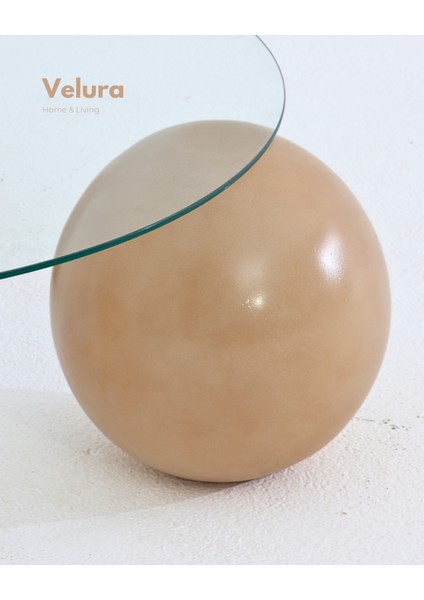 Modern Orta Sehpa & Top Sehpa Cam Sehpa & Küre Orta Sehpa - Açık Ceviz Top - Yuvarlak - Şeffaf Cam