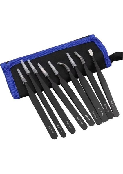 Powermaster PM-26646 Esd 9in1 Antistatik Hassas Paslanmaz Çelik Tamir Cımbız Seti Tamirci Cımbızı