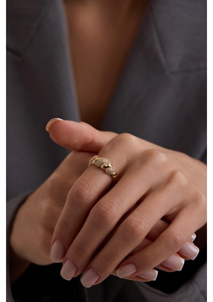 14 Ayar Burgulu Taşlı Altın Yüzük modelleri