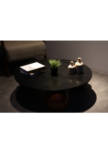 Modern Orta Sehpa & Top Sehpa Cam Sehpa & Küre Orta Sehpa - Koyu Ceviz Top - Yuvarlak - Siyah Mdf fiyatları