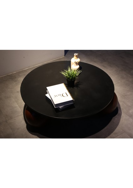 Modern Orta Sehpa & Top Sehpa Cam Sehpa & Küre Orta Sehpa - Koyu Ceviz Top - Yuvarlak - Siyah Mdf modelleri