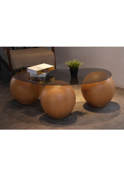 Modern Orta Sehpa & Top Sehpa Cam Sehpa & Küre Orta Sehpa - 41 cm Meşe - Fasulye - Füme Cam fırsatları