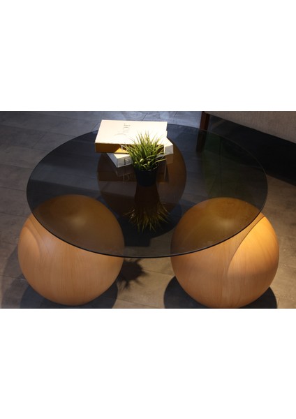 Modern Orta Sehpa & Top Sehpa Cam Sehpa & Küre Orta Sehpa - 41 cm Meşe - Yuvarlak - Füme Cam fırsatları
