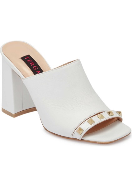 Beyaz Hakiki Deri Kadın Terlik - K24Y1TR67254-A26