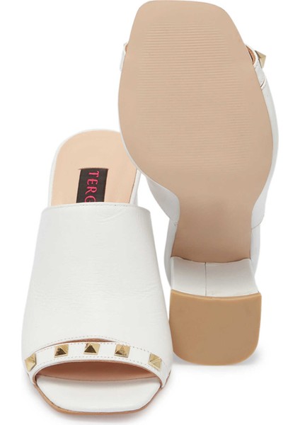 Beyaz Hakiki Deri Kadın Terlik - K24Y1TR67254-A26 fırsatları