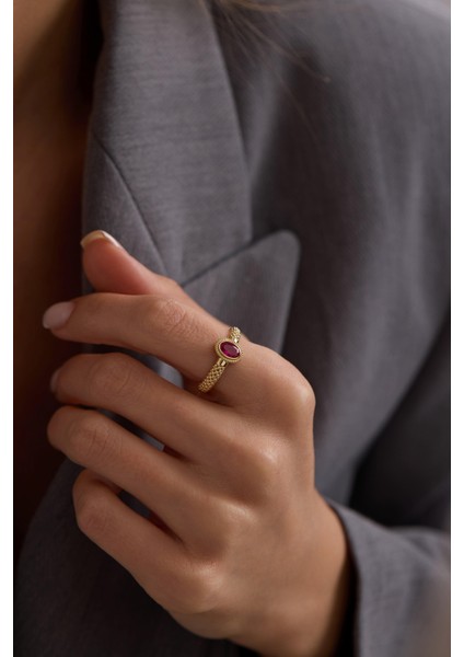 14 Ayar Mor Taşlı Altın Yüzük