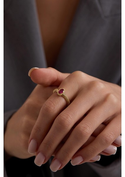 14 Ayar Mor Taşlı Altın Yüzük modelleri