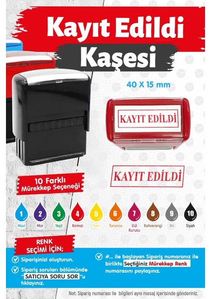 Çerçeveli Kayıt Edildi Kaşesi 10 Renk Mürekkep Seçeneği -T1434