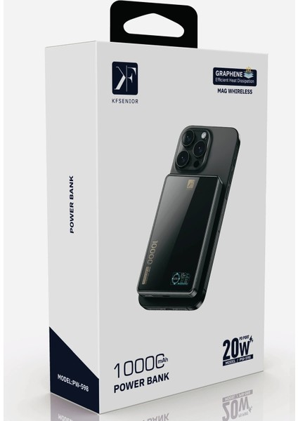PW598 10.000 Mah Dijital Göstergeli 20W Type-C ve 15W Kablosuz Şarj Pd Hızlı Şarj Magsafe Powerbank - Siyah Gnzrz fiyatları