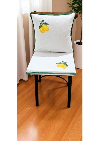 El Yapımı Buldan Yıkanmıs Keten Limon Nakıslı Biyeli Sandalye Minderi modelleri