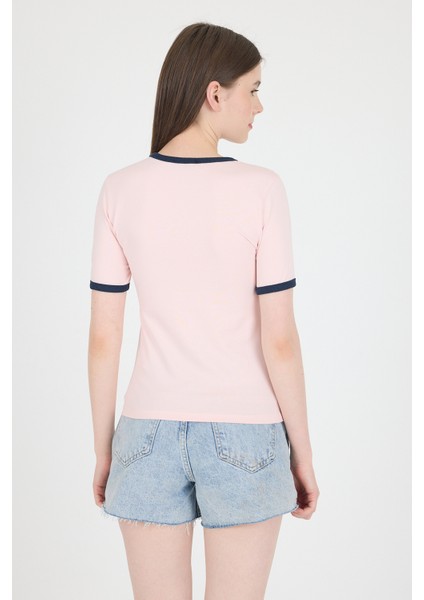 Pudra Ribanalı Yazı Baskılı Slim Fit Tişört 5981 indirimleri